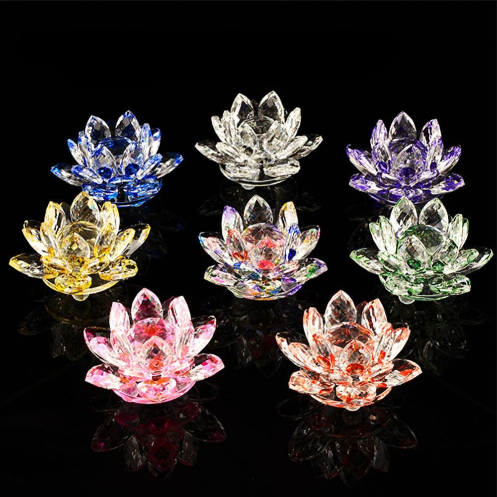 Paper Weight Crystal - 60-140 มม.คริสตัล Lotus Flower Figurine ตกแต่งบ้านแก้วหัตถกรรม