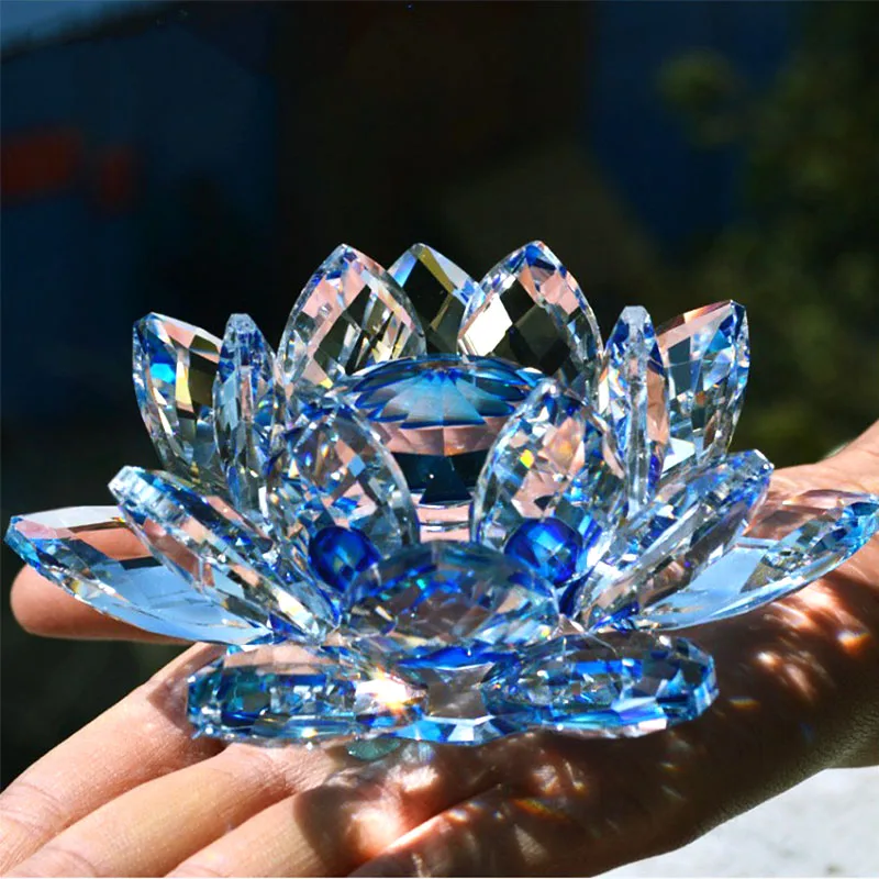 Paper Weight Crystal - งานฝีมือดอกบัวคริสตัลควอตซ์ขนาด 80 มม. ของตกแต่งบ้าน ของที่ระลึกงานแต่งงาน ของประดับตกแต่งบ้าน