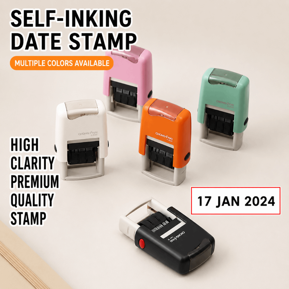 Rubber Date Stamp - ตราประทับวันที่แบบอัตโนมัติ แสดงวัน-เดือน-ปี ภาษาอังกฤษ ปรับวันที่ได้ แบบหมุน น้ำหมึกในตัว