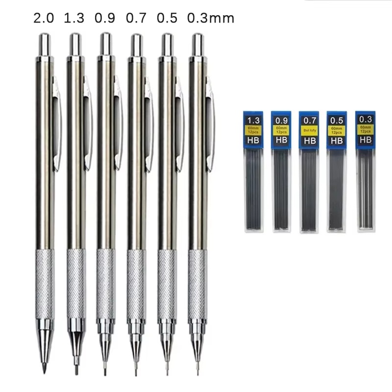 Mechanical Pencil 0.3 - ชุดดินสอกดโลหะ 0.3/0.5/0.7/0.9/1.3/2.0 มม. ชุดดินสอกดอัตโนมัติสำหรับสำนักงาน โรงเรียน เขียน